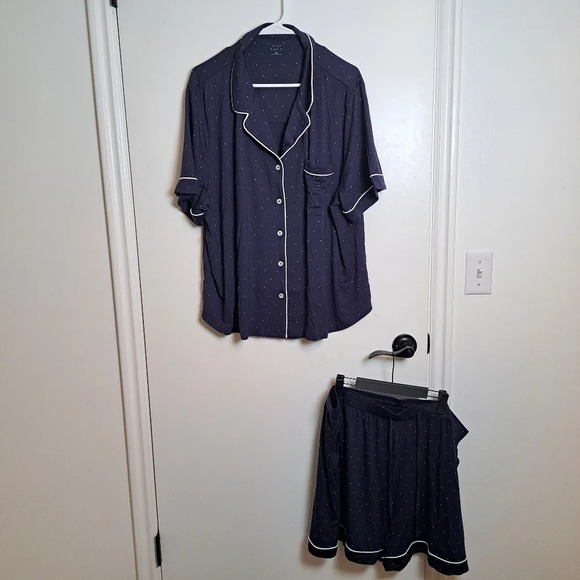 Cozy‎ Earth Blue White Polka Dot Short Sleeve Bamboo Pajama Set Size 2XL-3XL